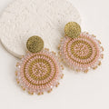 Aretes Chapa De Oro Gota Circular Chaquira Rosa