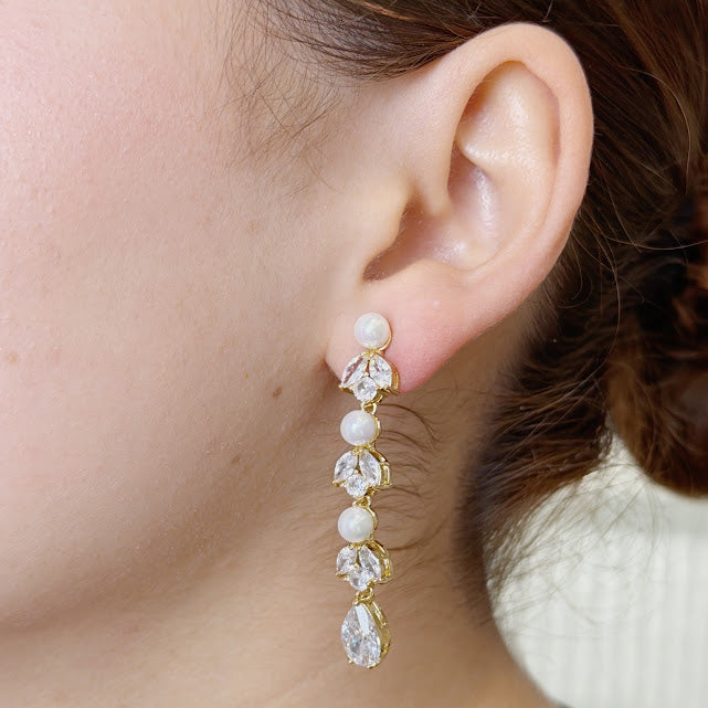 Aretes Baño De Rodio Perlas Con Hojitas