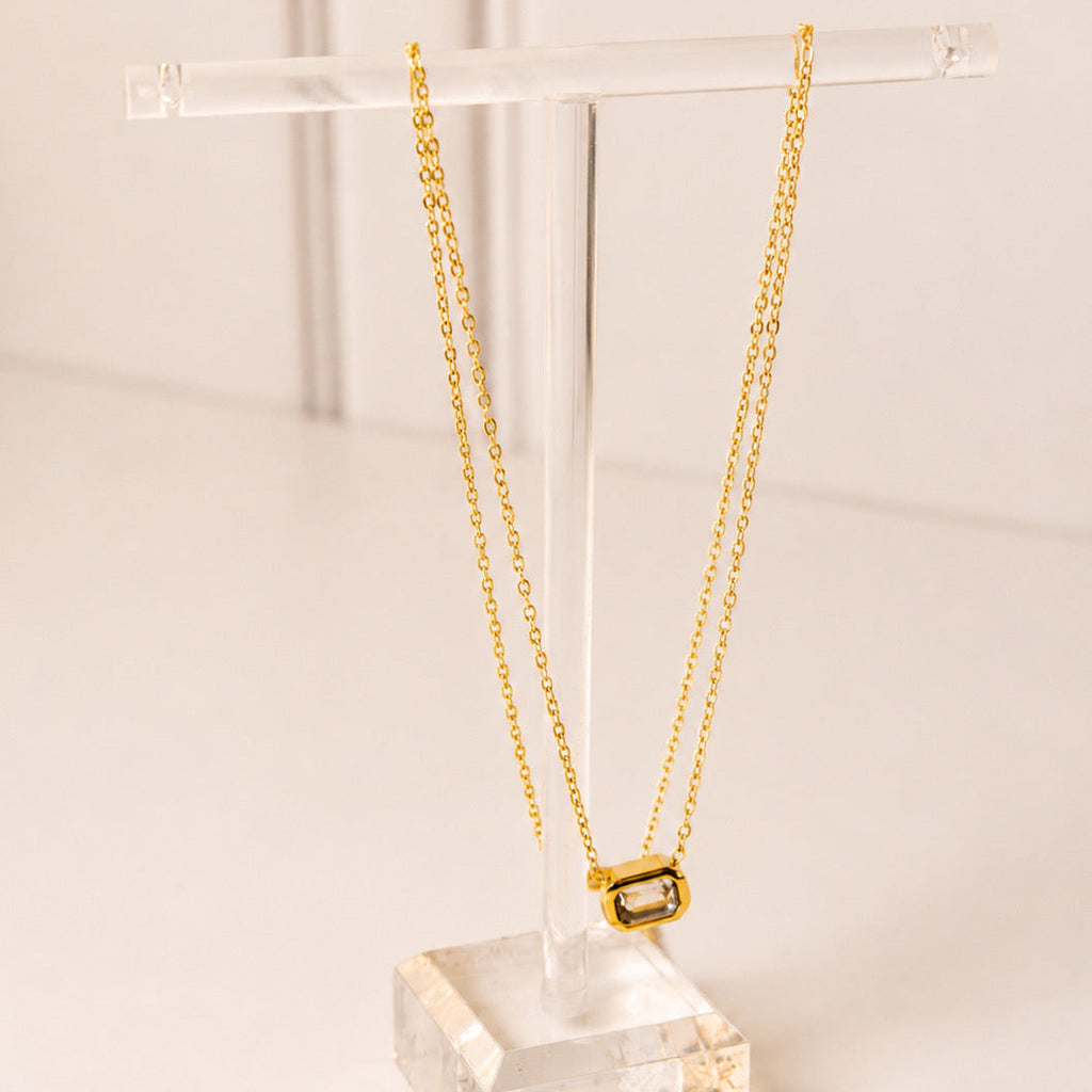 Collar Acero Inoxidable cadena delgada con cristal rectangular