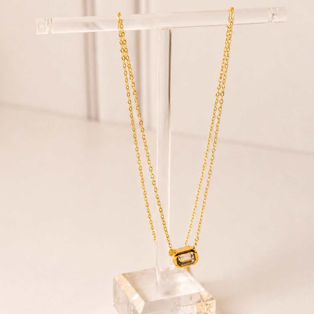 Collar Acero Inoxidable cadena delgada con cristal rectangular