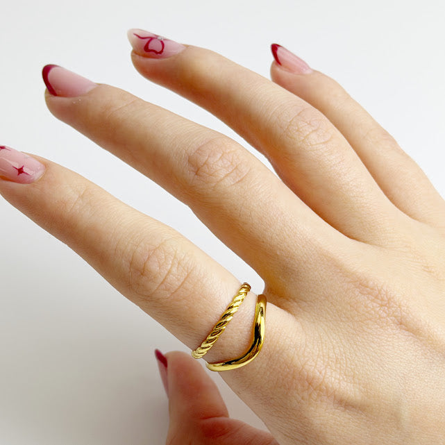 Anillo Acero Inoxidable Doble Torcido y Liso