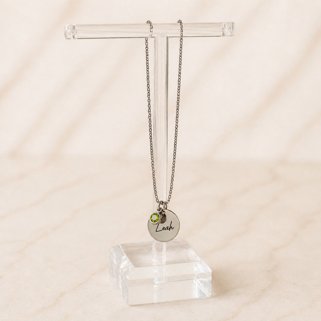 Collar Acero Inoxidable Medalla con Birthstone Colgante Chico Personalizado