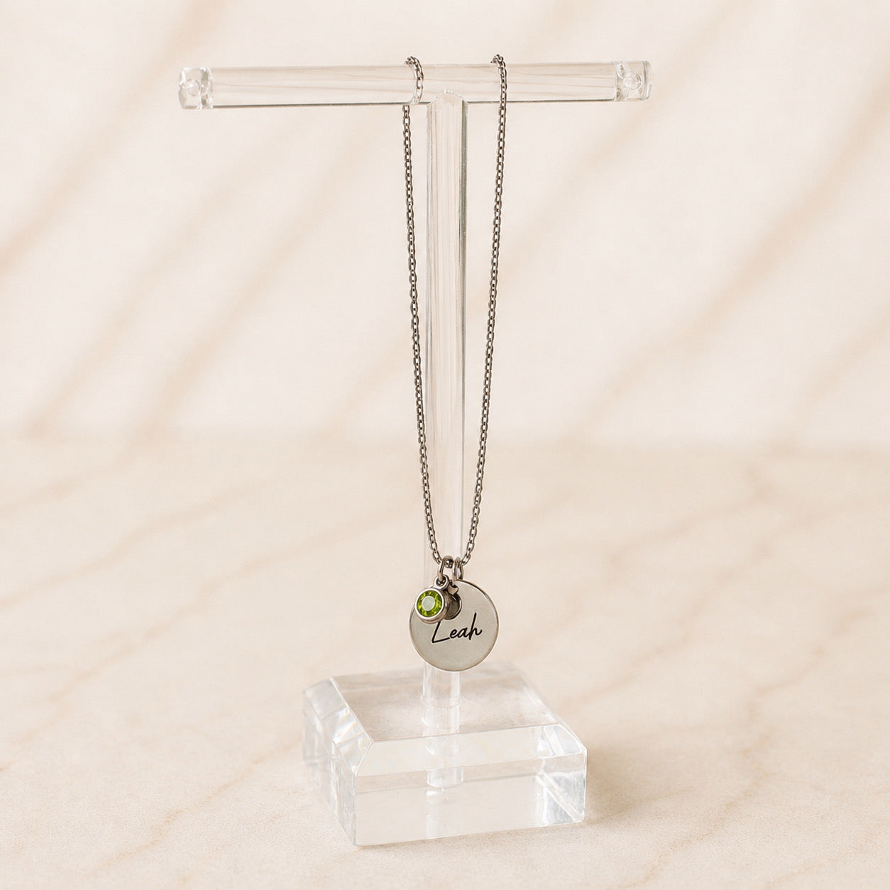 Collar Acero Inoxidable Medalla con Birthstone Colgante Chico Personalizado