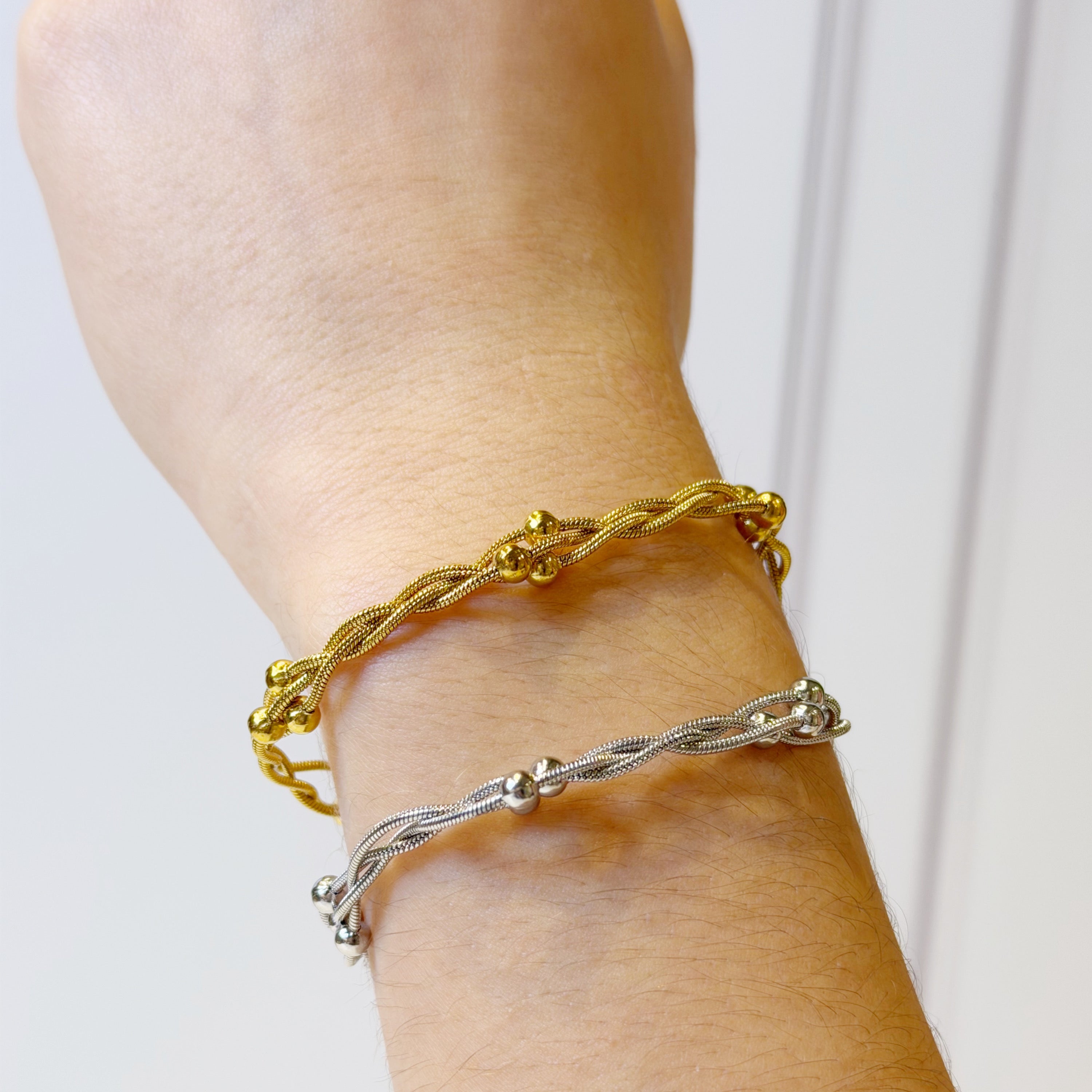 Pulsera Acero Inoxidable Trenzada con Bolitas