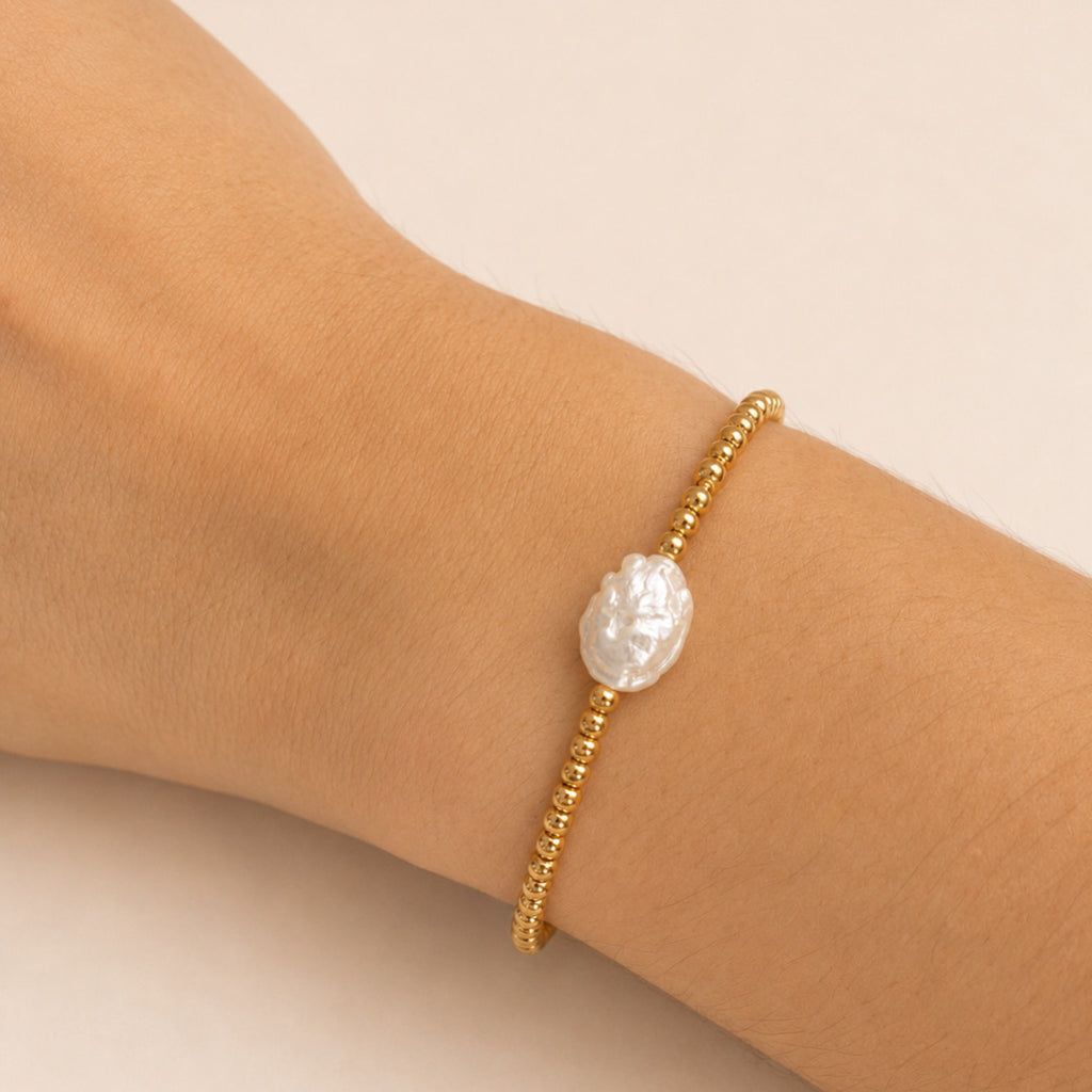 Pulsera Acero Inoxidable Bolitas con Perla Barroca