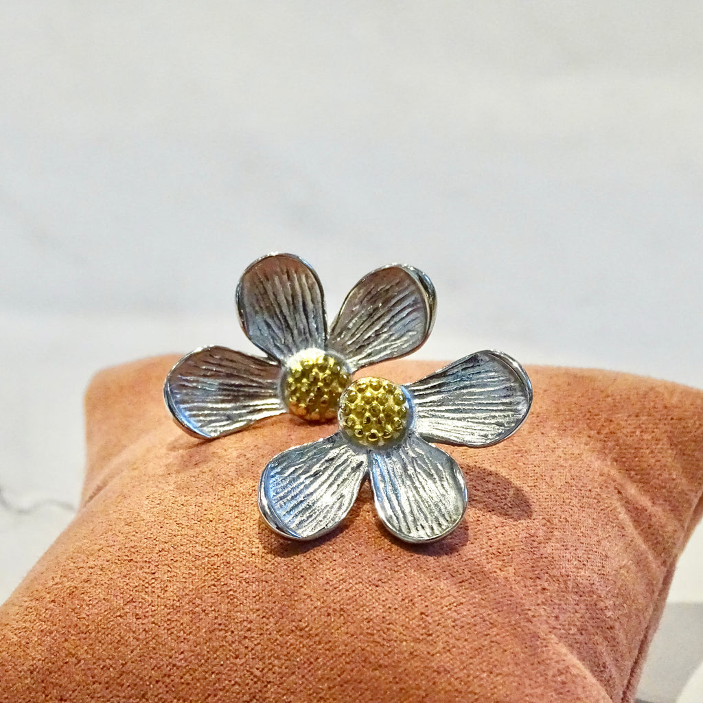 Aretes Acero Inoxidable Flor Bicolor