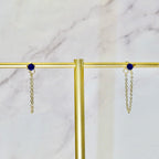 Aretes Plata .925 con Chapa de Oro Piedra Azul con Cadena