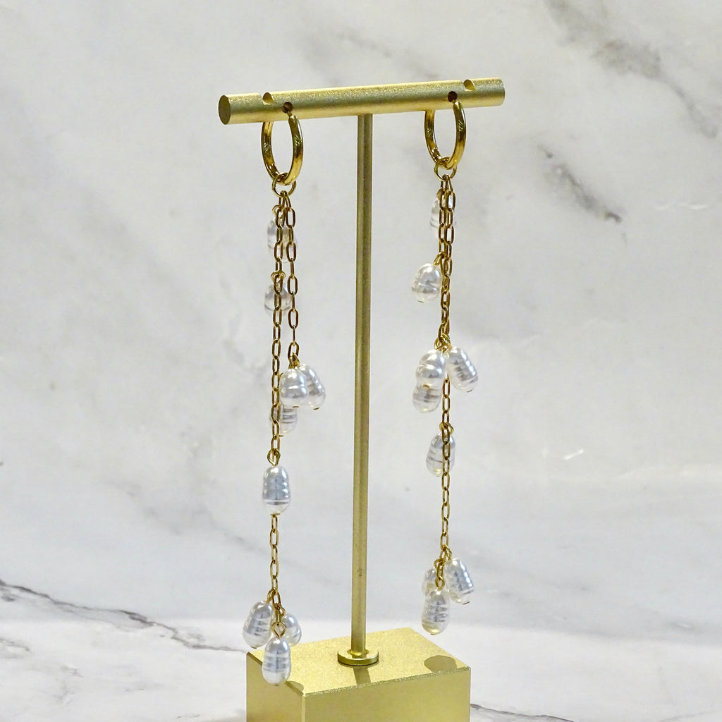 Arracadas Acero Inoxidable Cadena con Perlas