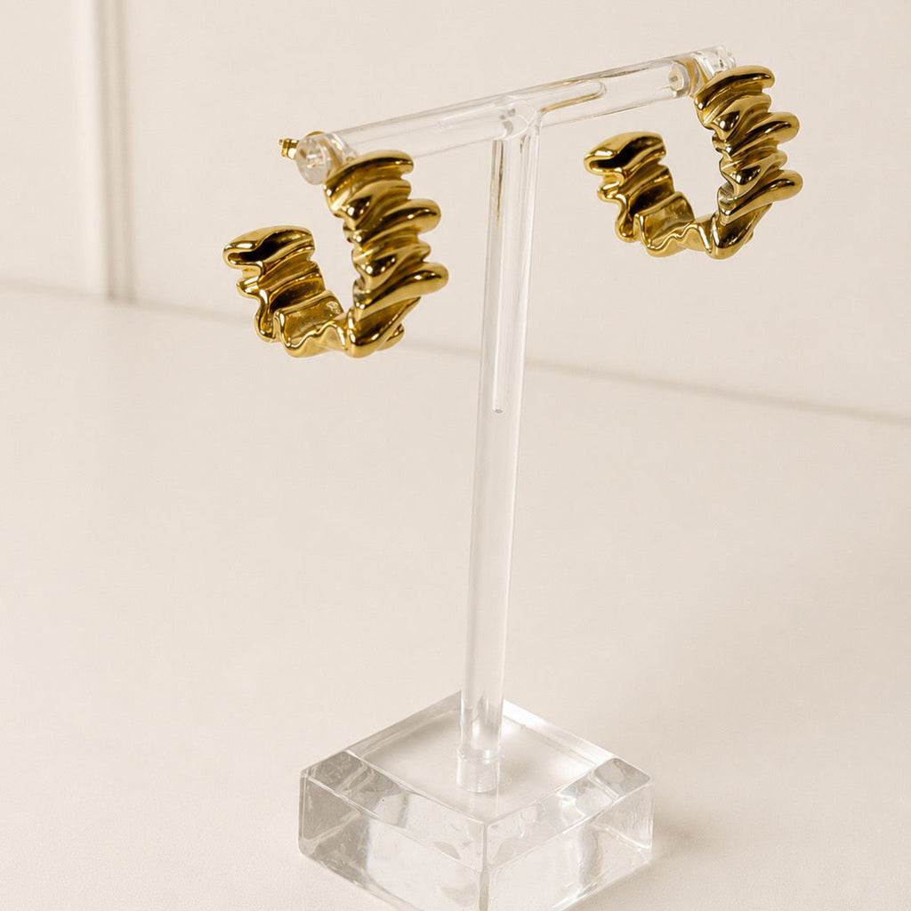 Aretes Acero Inoxidable Media Luna torcido texturizado