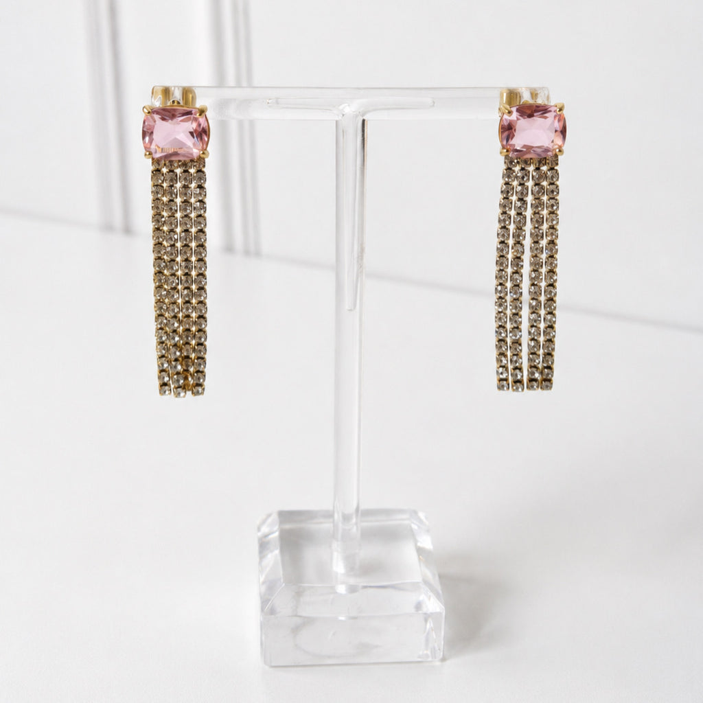 Aretes Acero Inoxidable Crist Rect y Tiras