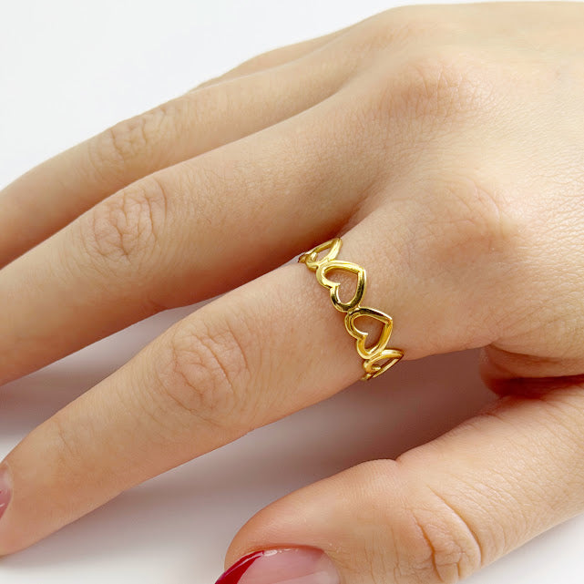 Anillo Acero Inoxidable Ajustable 7 Corazones