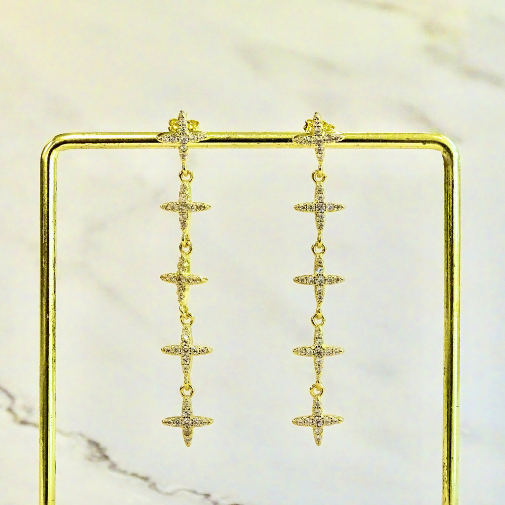 Aretes Plata .925 con Chapa de Oro 5 Estrellas