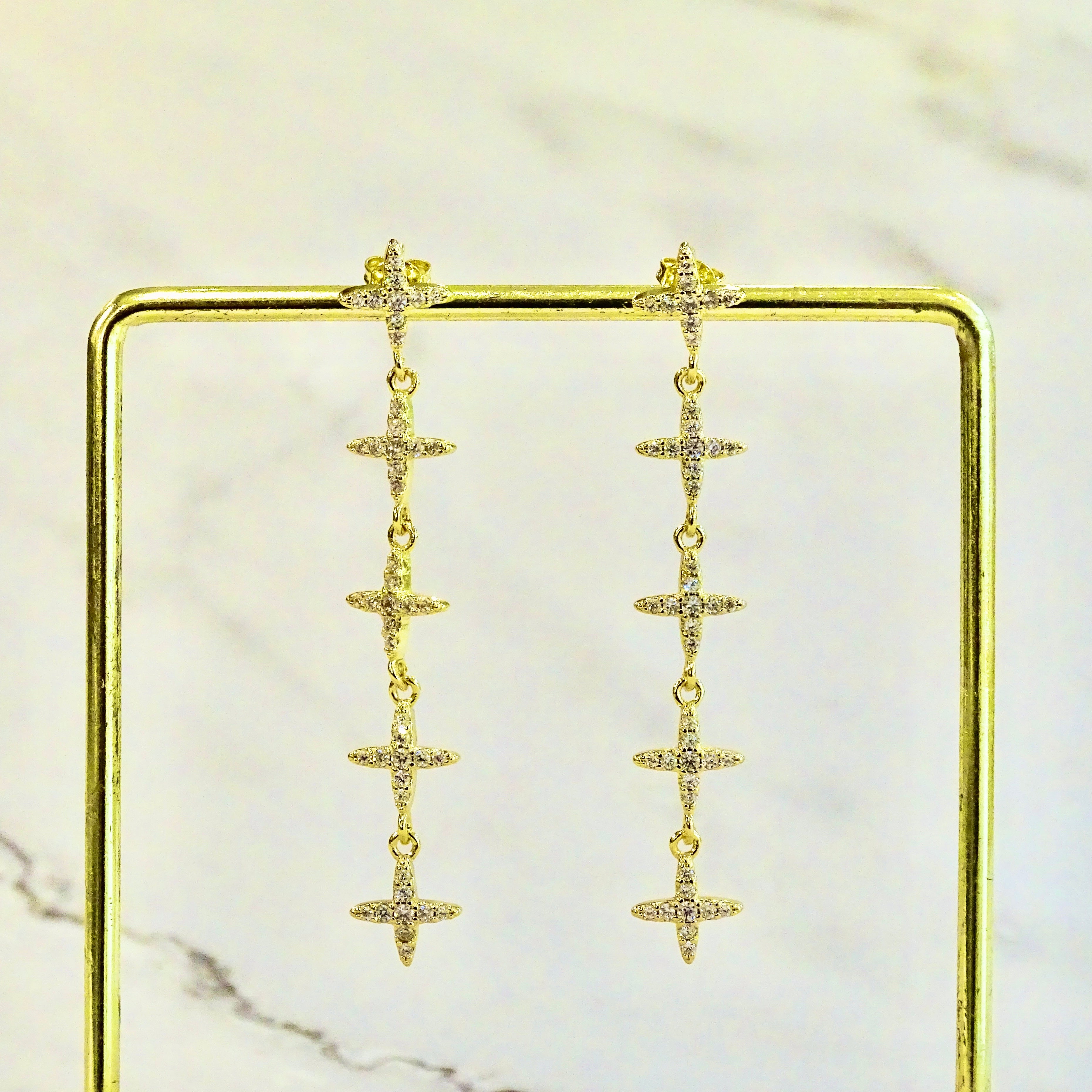 Aretes Plata .925 con Chapa de Oro 5 Estrellas