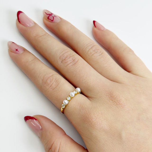 Anillo Acero Inoxidable 3 Perlas Con Cristales