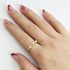 Anillo Acero Inoxidable 3 Perlas Con Cristales
