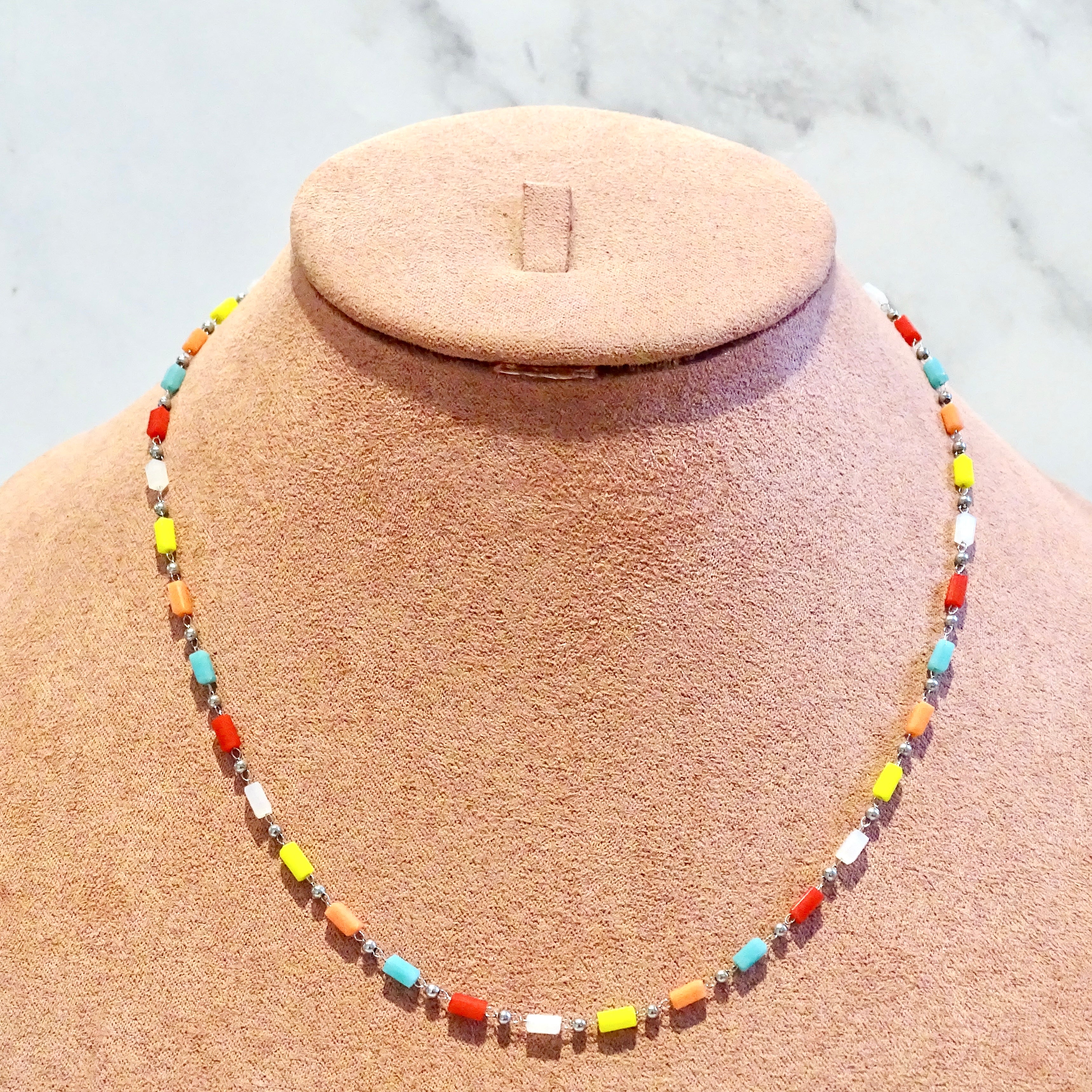 Collar Acero Inoxidable Rectángulos de Colores