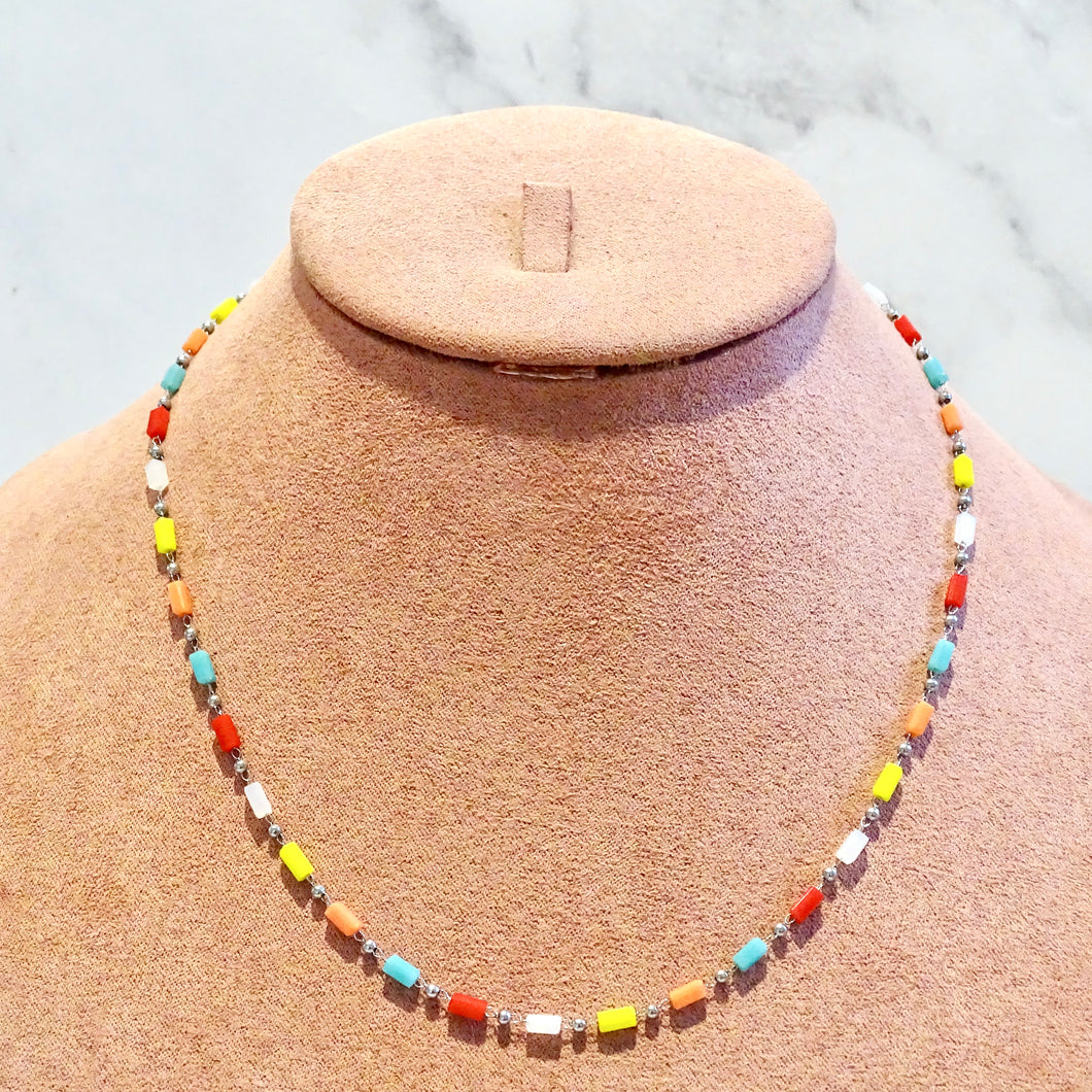 Collar Acero Inoxidable Rectángulos de Colores