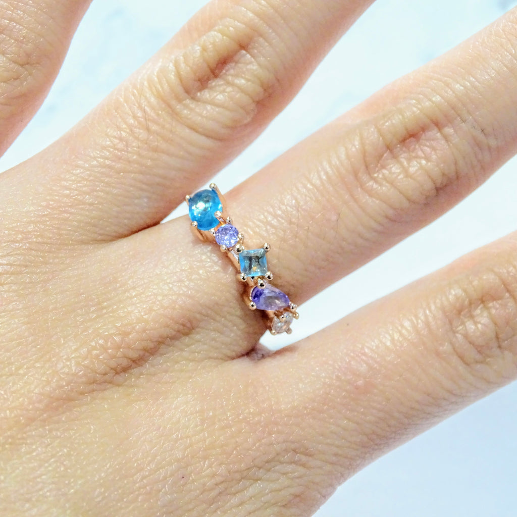 Anillo Oro Rosa Ajustable Formas Multicolor Plata .925