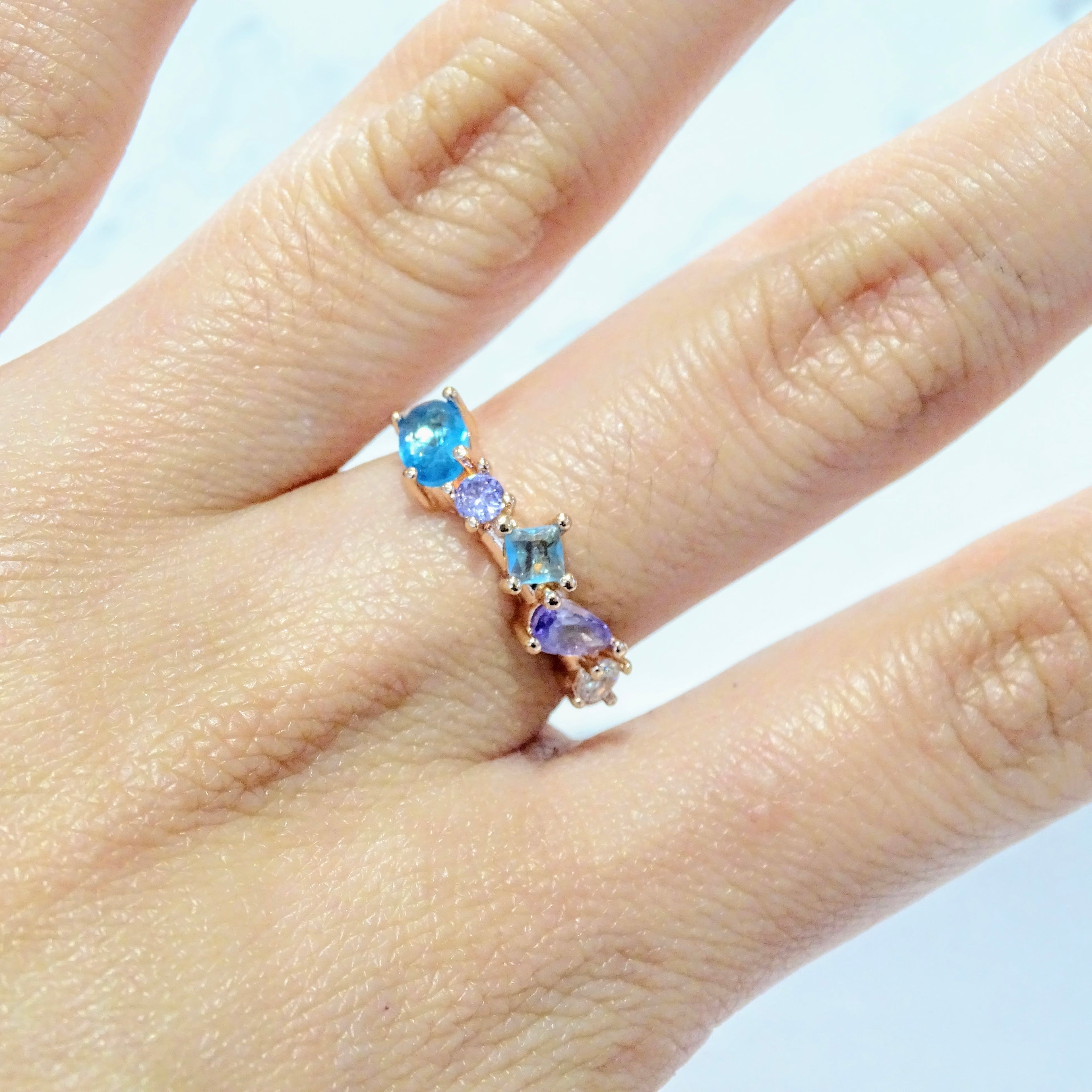 Anillo Oro Rosa Ajustable Formas Multicolor Plata .925