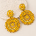 Aretes Chapa De Oro 2 Circulos Chaquira Amarilla