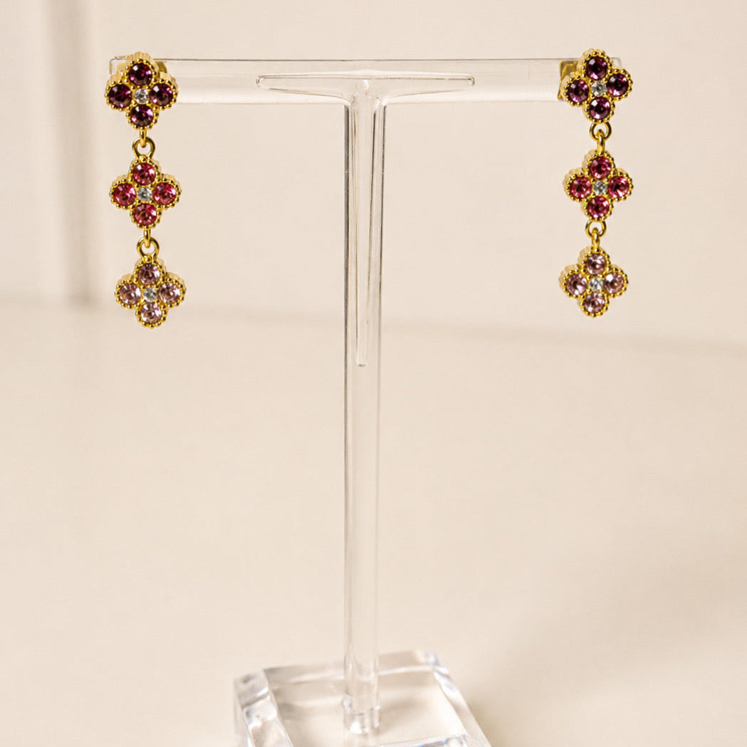 Aretes Acero Inoxidable 3 Trebols Con Zirconia