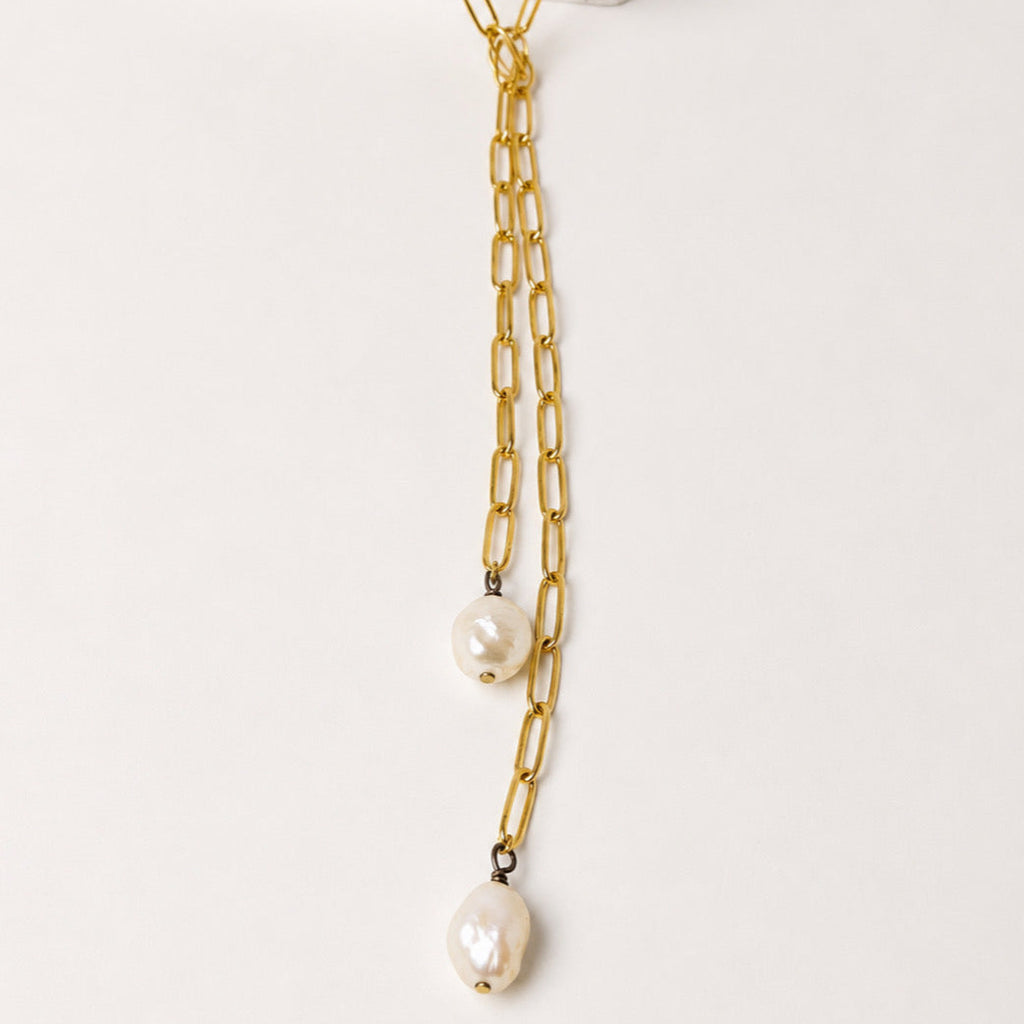 Collar Acero Inoxidable Eslabon con Perlas
