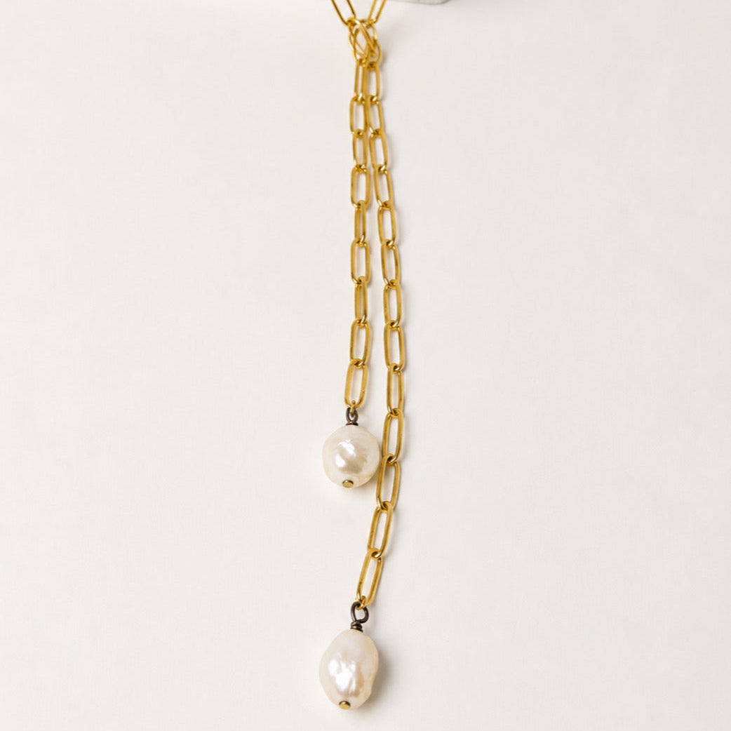 Collar Acero Inoxidable Eslabon con Perlas