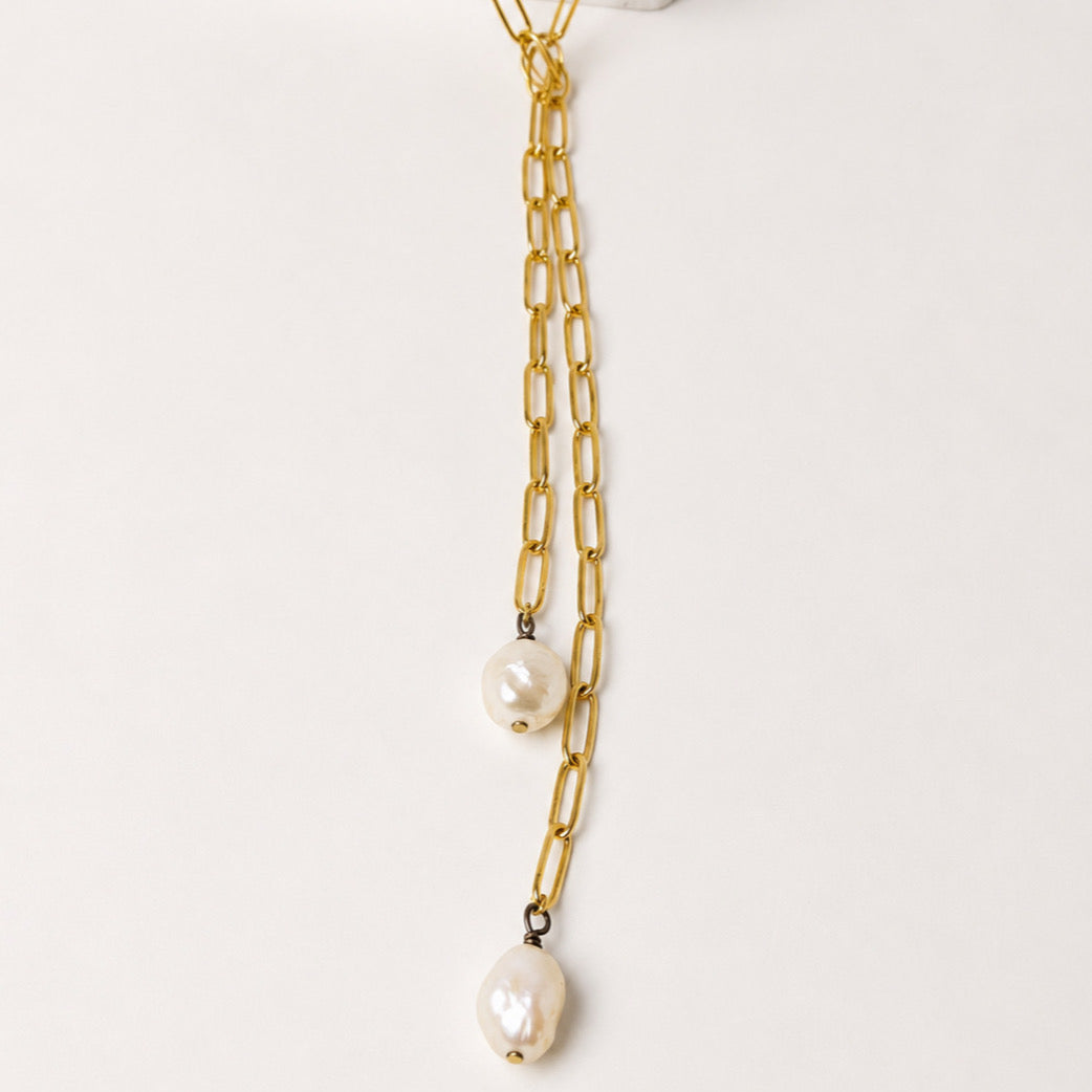 Collar Acero Inoxidable Cadena Bolitas Con 2 Perlas