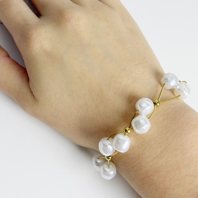 Pulsera Acero Inoxidable Doble Con Perlas y Bolitas