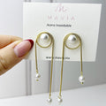 Aretes Acero Inoxidable Cadena Lisa Con 3 Perlas