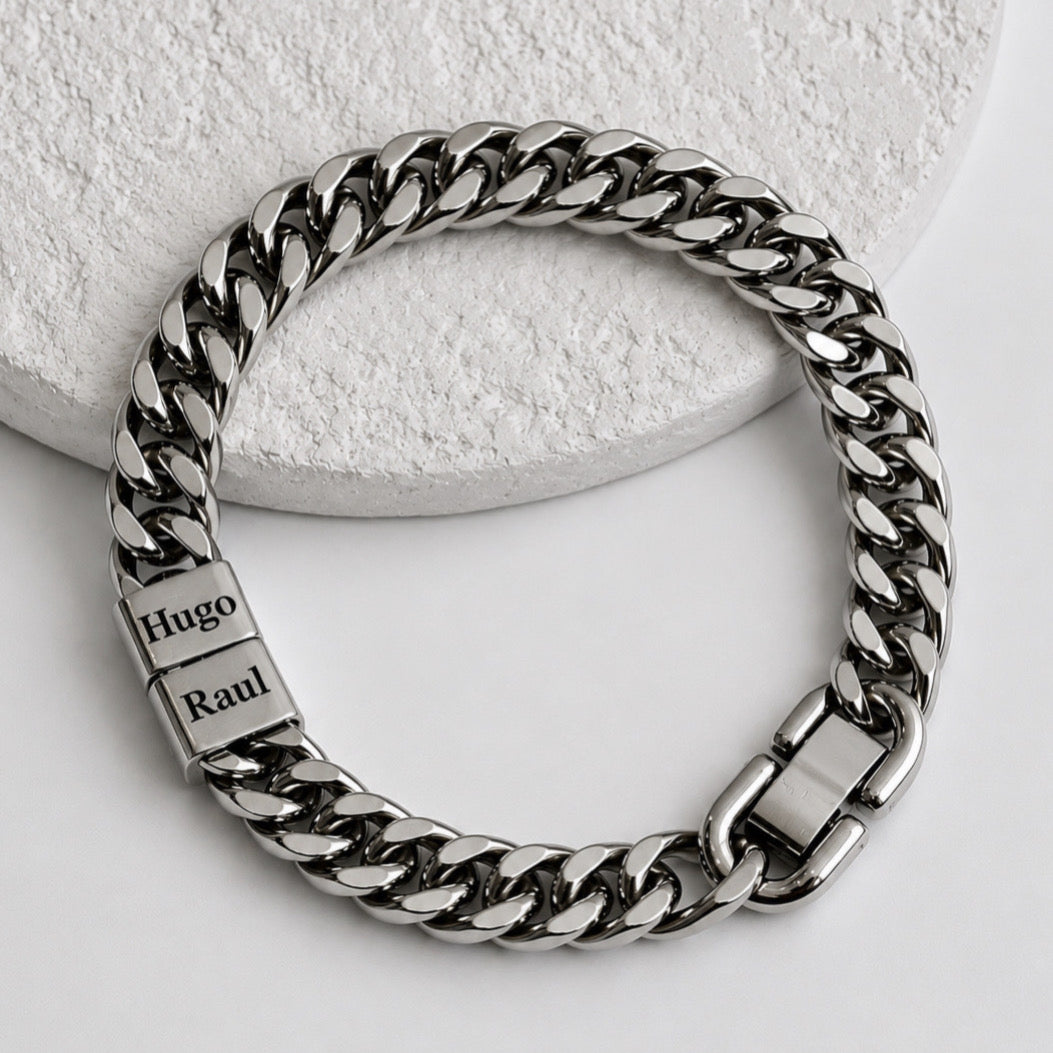 Pulsera Acero Inoxidable con Charms Nombre Personalizado para Hombre