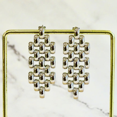 Aretes Acero Inoxidable Tejido Chevron Plateados