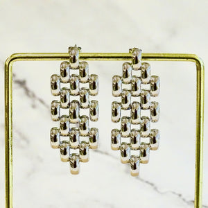 Aretes Acero Inoxidable Tejido Chevron Plateados