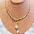 Collar Acero Inoxidable Tenis con Cadena Lisa y Perlas Colgantes