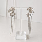 Aretes Acero Inoxidable Flores con textura y 3 cadenas lisas