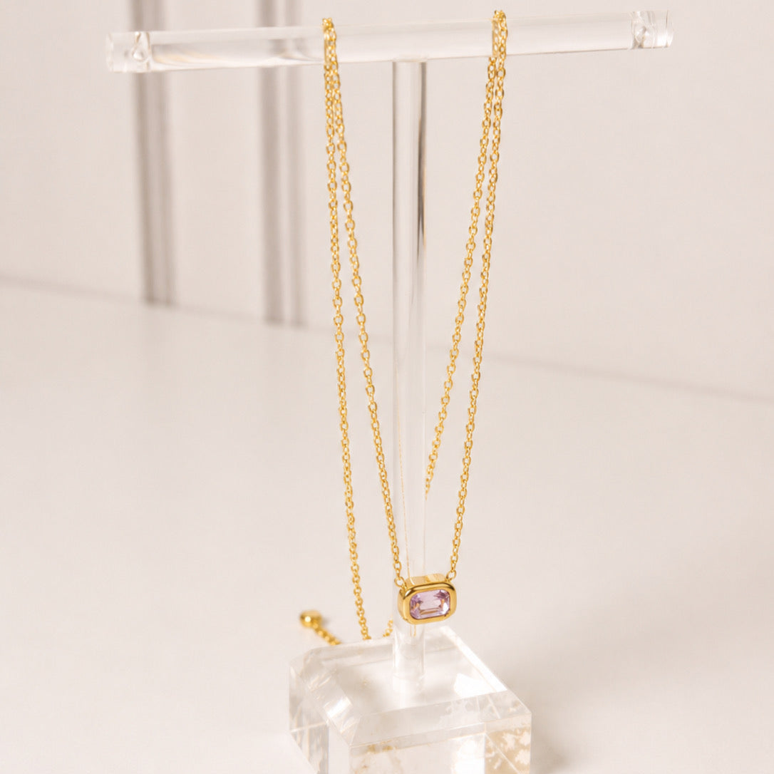 Collar Acero Inoxidable cadena delgada con cristal rectangular