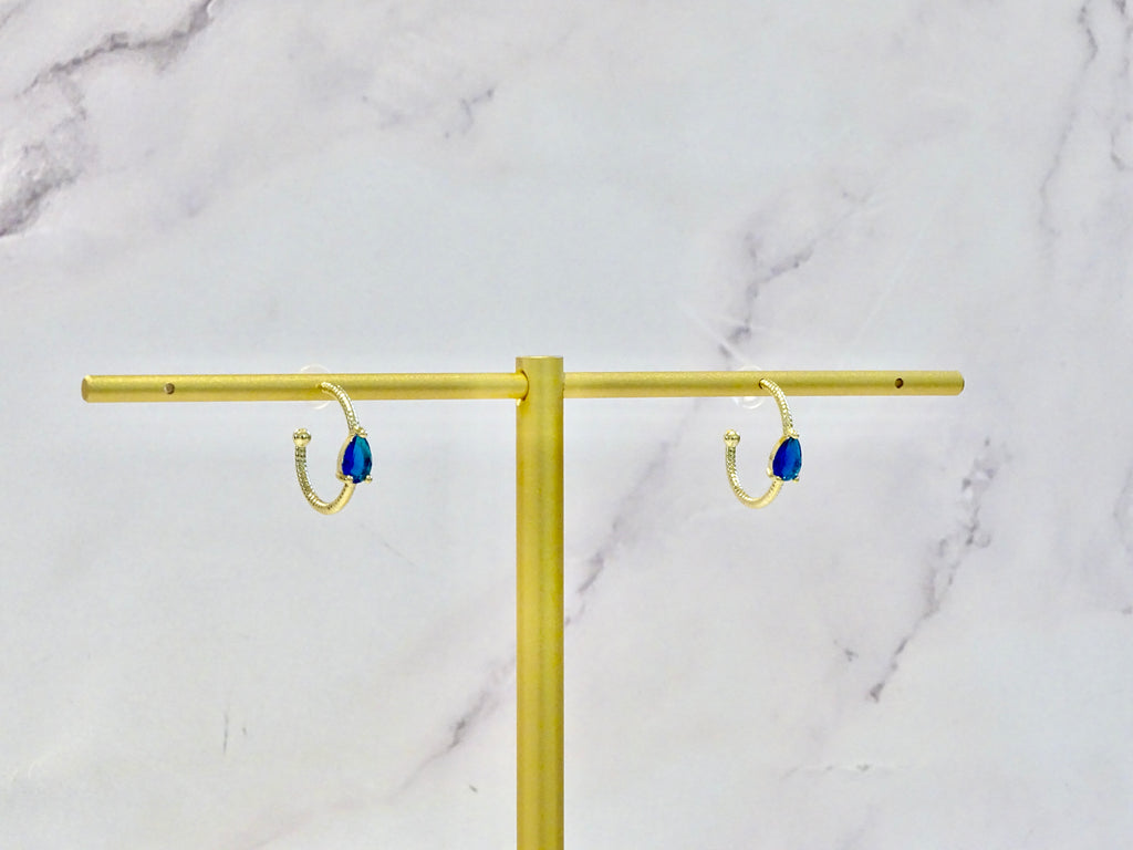 Aretes Plata .925 con Chapa de Oro Gota Azu