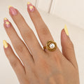 Anillo Acero Inoxidable Perla con Circulos