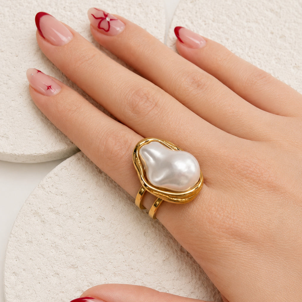 Anillo Acero Inoxidable Perla Barroca