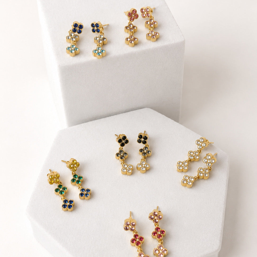 Aretes Acero Inoxidable 3 Trebols Con Zirconia