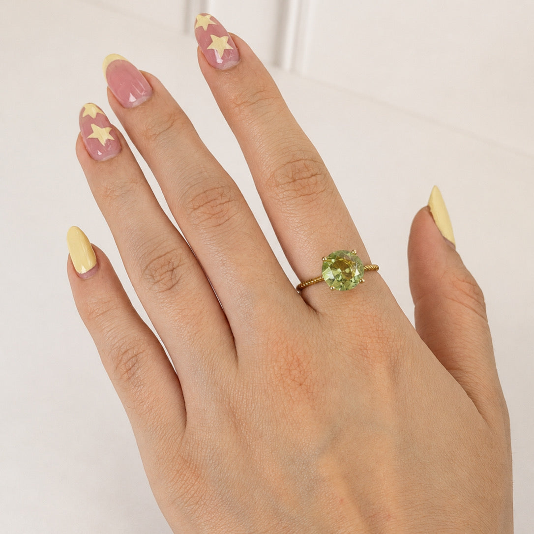 Anillo Plata 925 con Chapa de Oro Solitario Verde