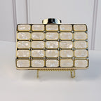 Bolsa Dorada Acrilico Con Cuadros Beige