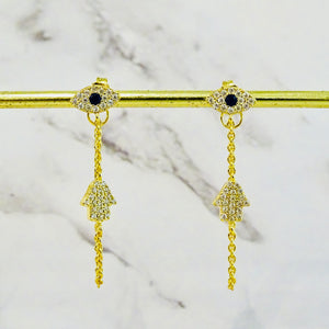 Aretes Plata 925 con Chapa de Oro Ojito con Manita