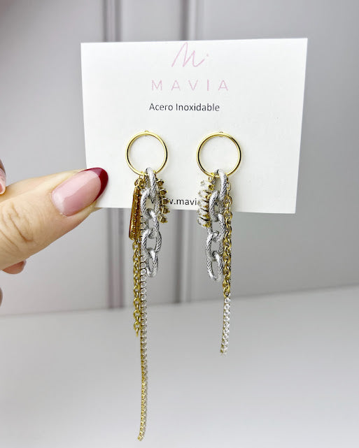 Aretes Acero Inoxidable Aro Cadenas Multiples