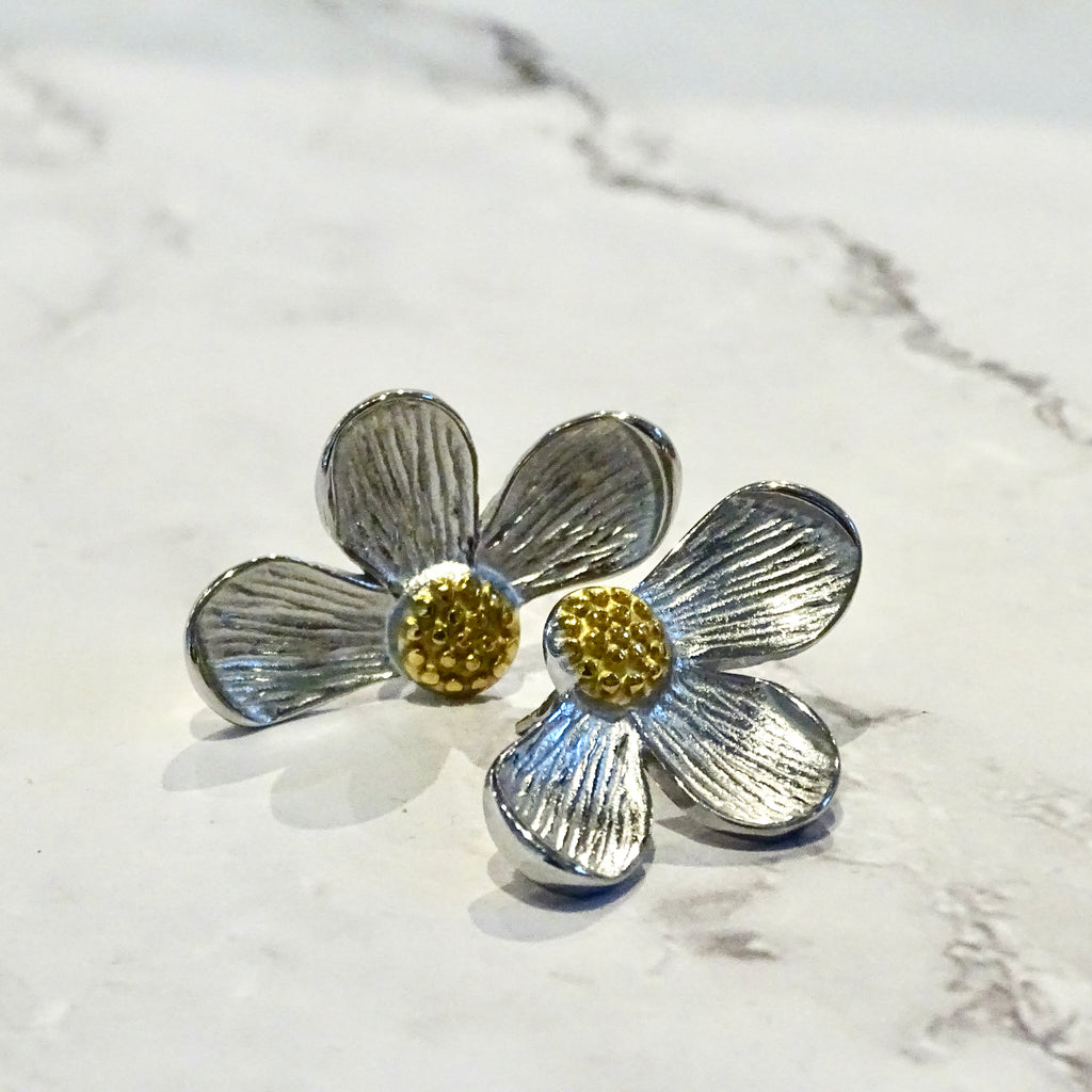 Aretes Acero Inoxidable Flor Bicolor