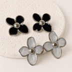 Aretes Acero Inoxidable Flor negra 4 pétalos