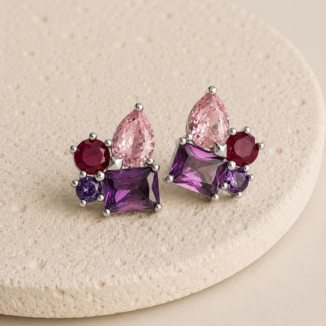 Aretes Plata 925 Formas Mini Colores