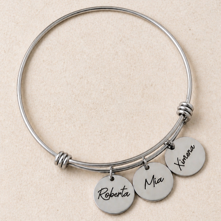 Pulsera Acero Inoxidable Medalla con Nombre Colgante Personalizado