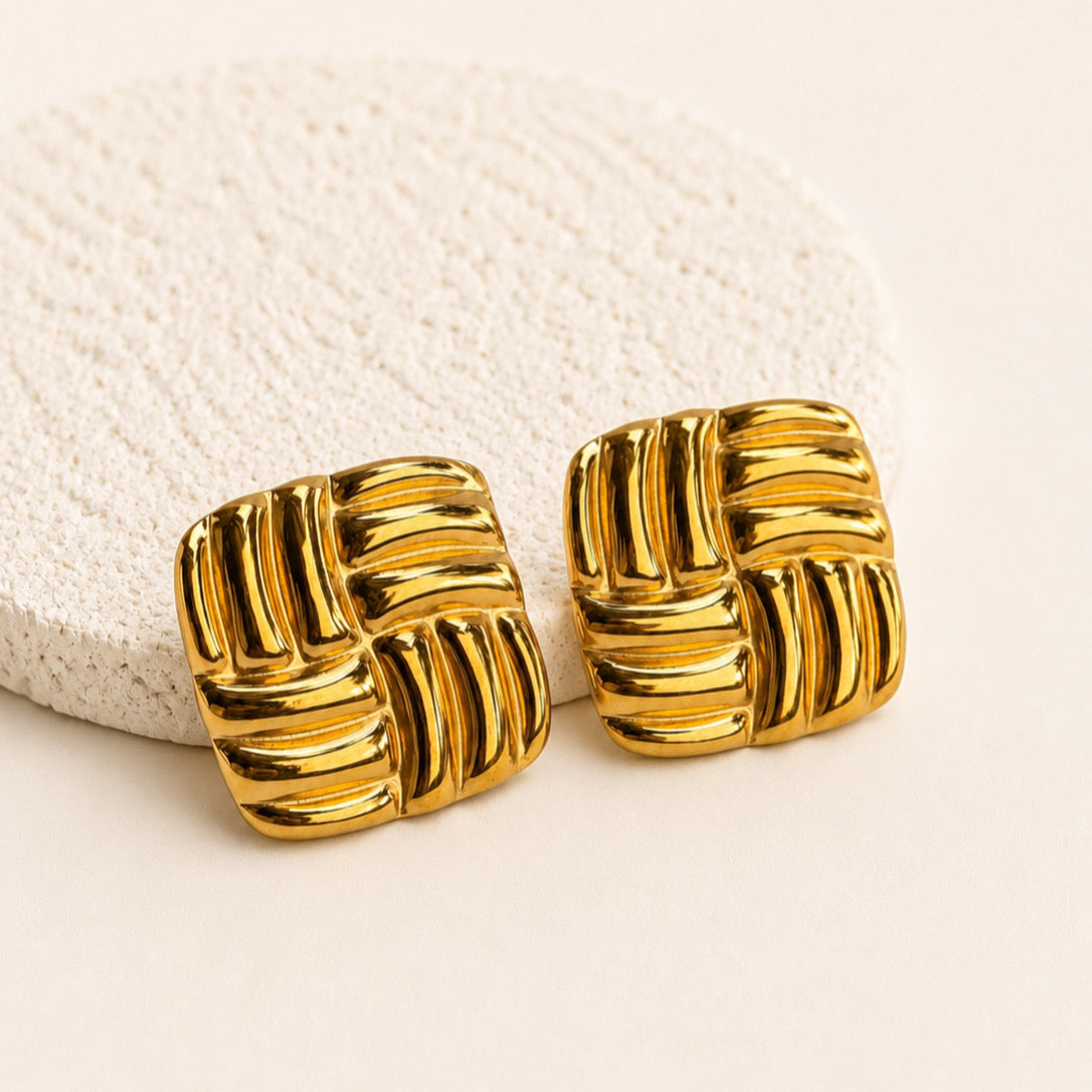 Aretes Acero Inoxidable Cuadro Rayas