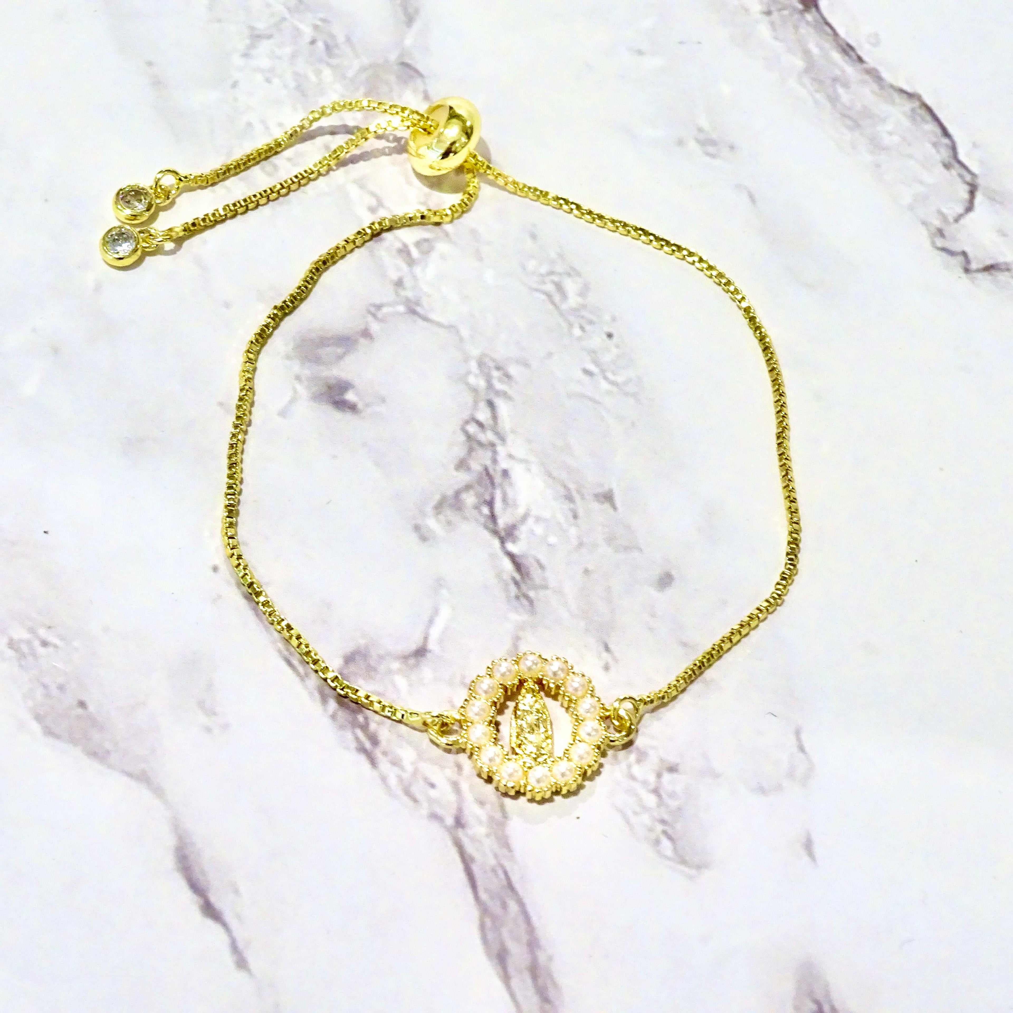Pulsera Rodio Virgen Ajustable